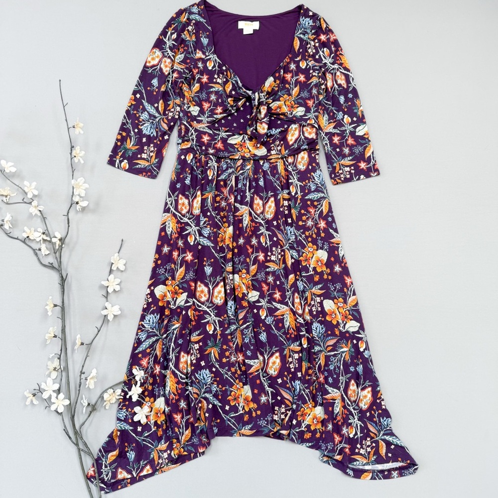 Anthropologie MAEVE soft stretchy knit floral purple dress, S. - Picture 5 of 9